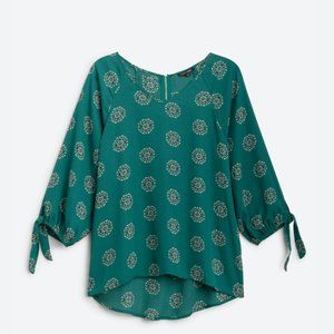 Papermoon (StitchFix) Larie V-Neck Tie Sleeve Blouse, dark green, NWT, Sz S
